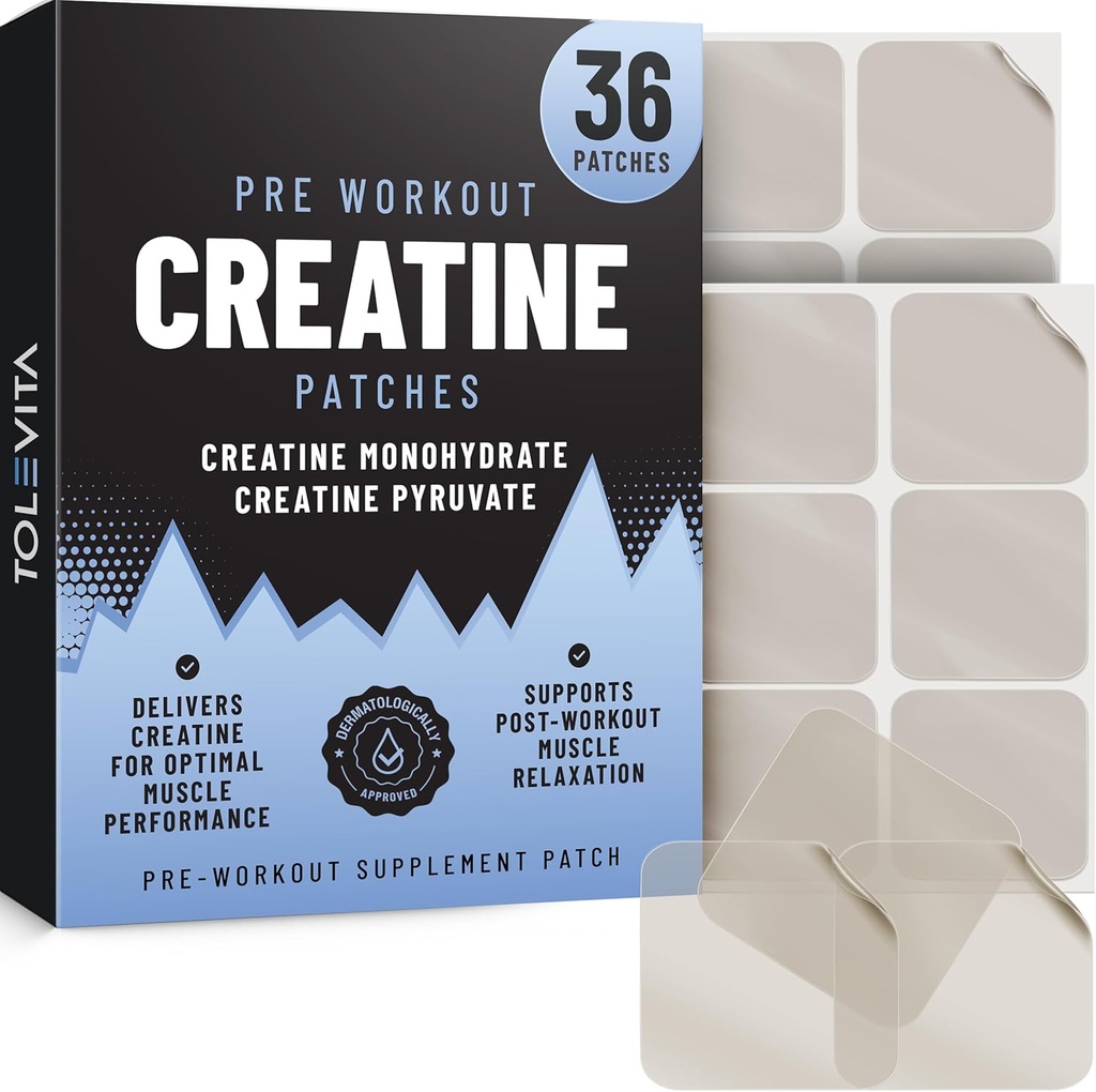 Pre Workout Creatine Patch - 36 PC | 크레아틴 Monohydrate & Pyruvate | 에너지 지원 및 근육 회복 | 체육관, 피트니스 및 Active Lifestyle에 사용하기 쉬운 접착 패치