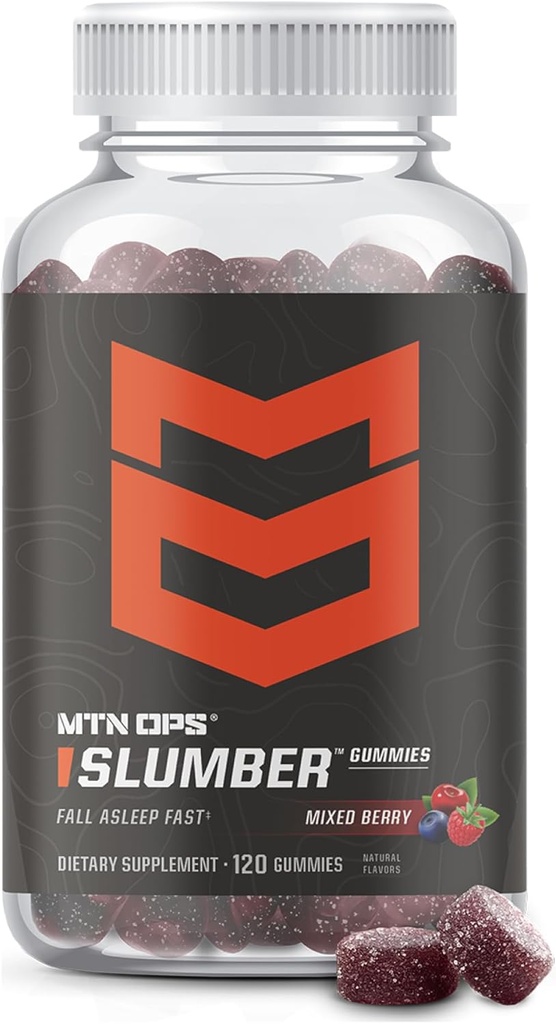 MTN OPS Slumber Gummies - 60 servizos, Tart Cherry 1000mg, Melatonin 2.5mg, Chamomile, Natural Flavors, Made in USA, Mixed Berry, Nighttime Sleep Aid