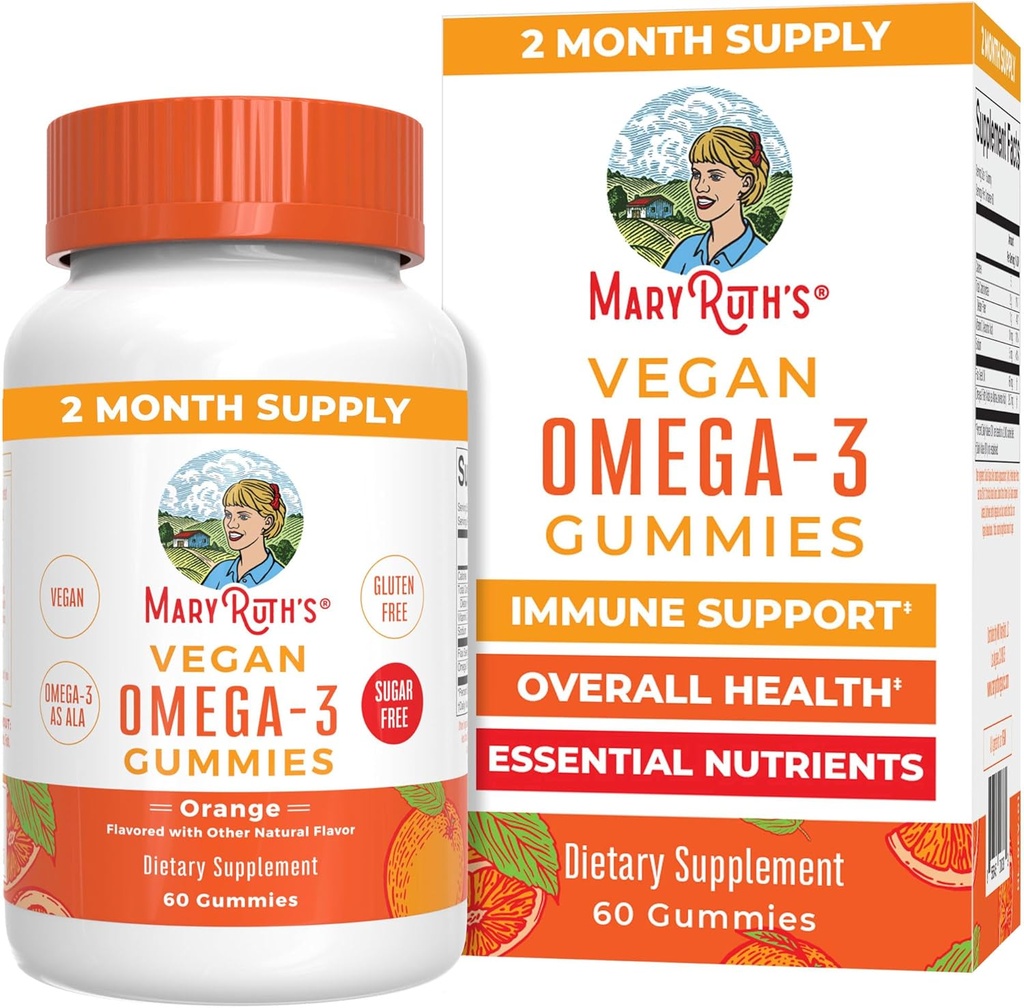 MaryRuth Organics Vegan Omega 3 Gummies for Aikuinen 2 kuukausi Sugar Free Sugar Supplement with Vitamiini C ...