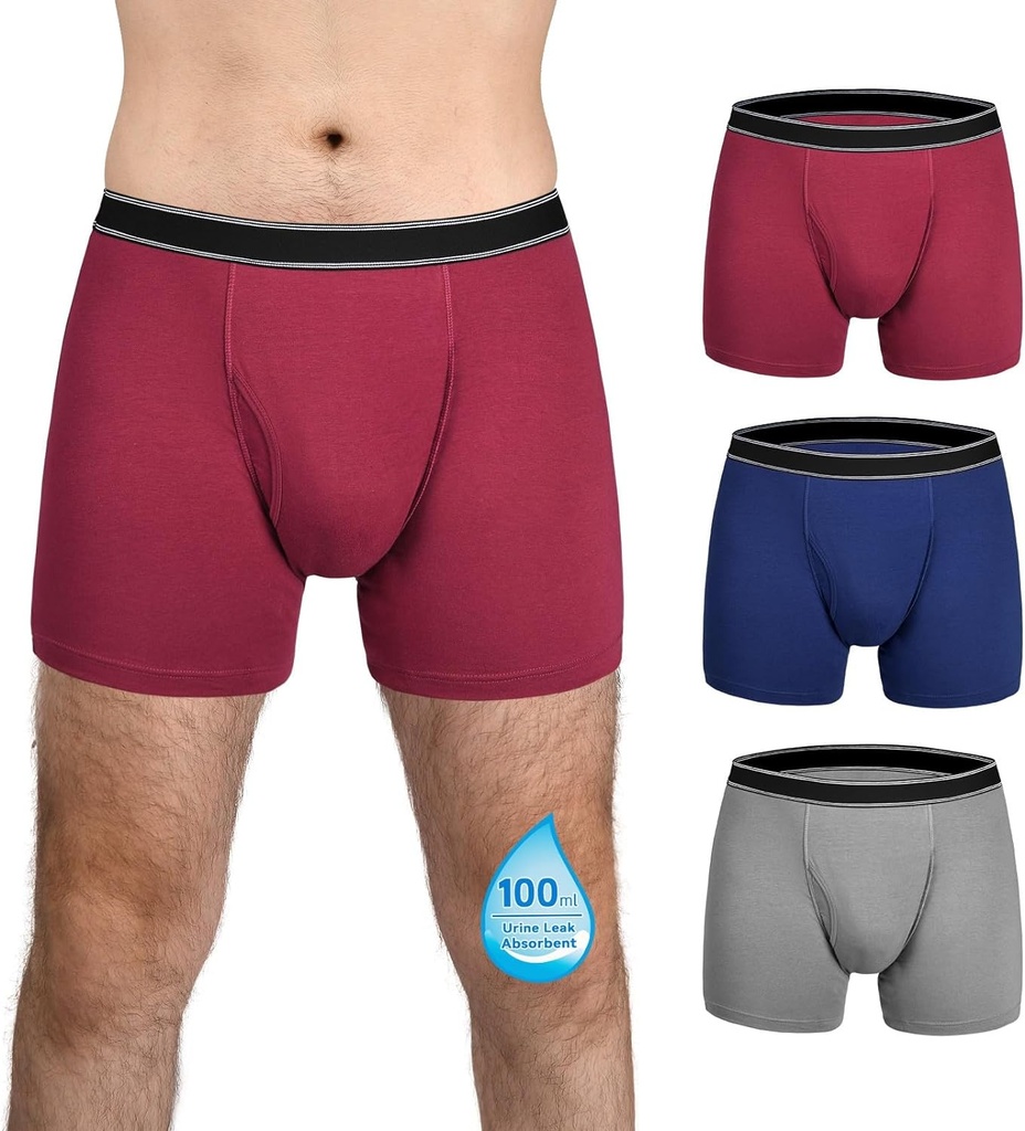TIICHOO Men Pambıq Böyük Britaniyalar 100ml Absorbency Mens Leakproof Underwear