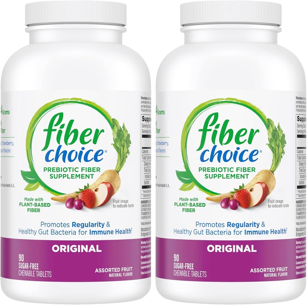 Fiber Choice Daily Prebiotic Fiber Chewable Tablets, Assorted Fruit, 90 Tablets (90 Count (Pack of 2))