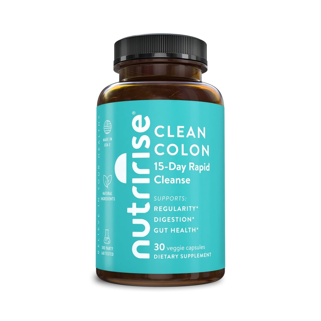 NutriRise 15 Day Quick Colon Cleanse for Gut Health - Digestive Support with Probiotics & Fiber for Constipation, Regularity & Bloating, Sugar & Gluten Free
