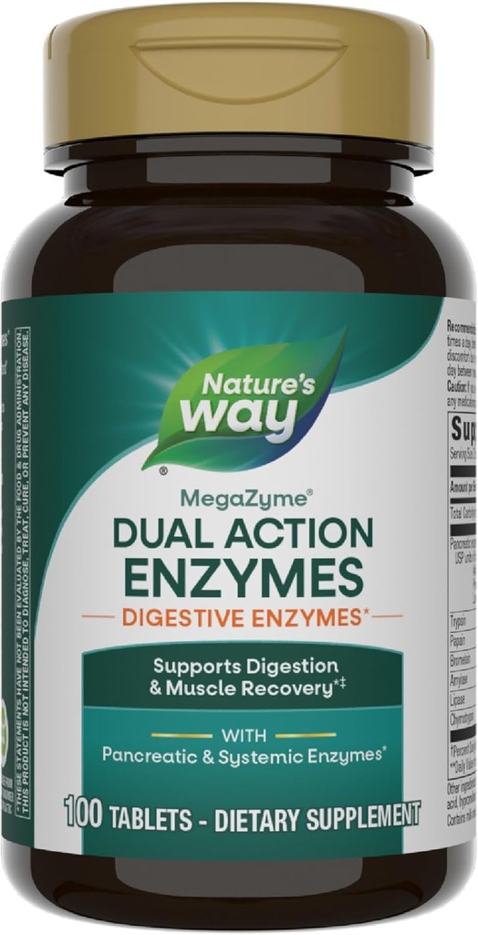Nature 's Way Mega- Zyme, Pancreatic & Systemic Enzimes *, Relieves alkalmi izomfájdalom miatt Overexertion and Practise, * Emésztési támogatás *, 100 tabletta (csomagolás május Vary)