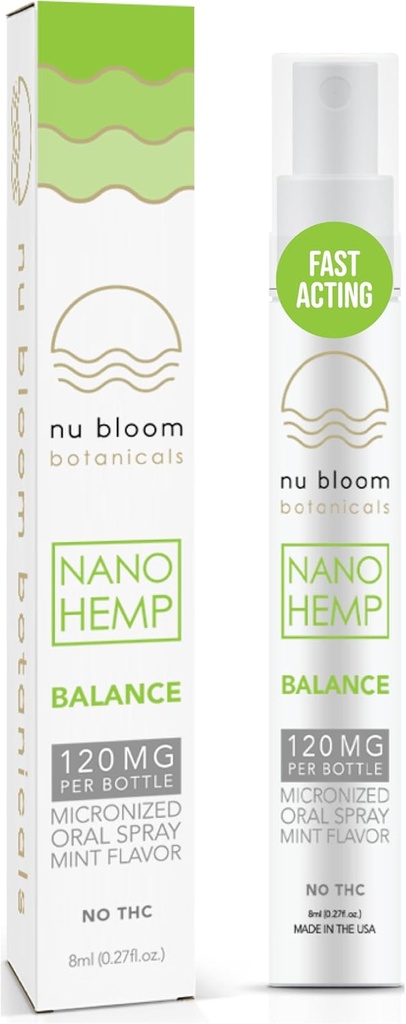 Nu Bloom Stress Relief Spray - Hemp Oral Spray s Nano Hemp, Vitamin E a esenciální oleje - Fast- acting Imunitary System Support - 120mg, 8ml, Made in USA