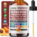 Berberine Supplement, Milk Thetle, Ceylon Cinnamon, Alpha Lipoic Acid, NAC 补充液滴 - Vegan, 4X 吸收比 Capsules - Berberine 支持肝脏和综合健康(Peach, 60mL)