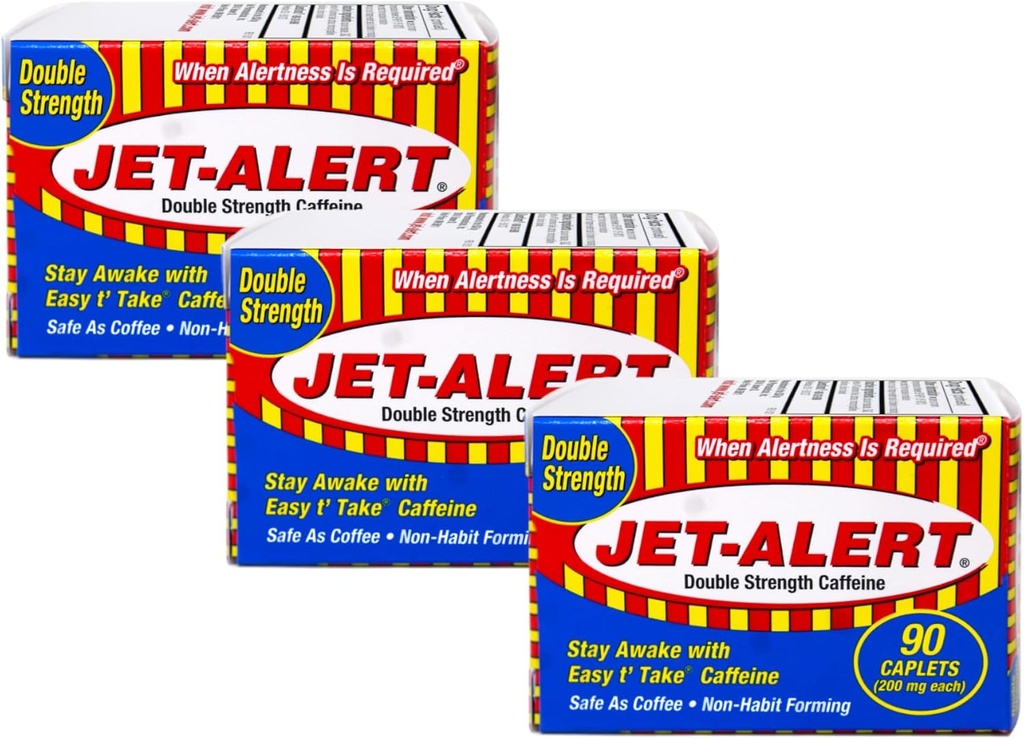 Jet-Alert Indar Bikoitza Caffeine 200 Mg Caplets, 90 kaplet, 3 sorta