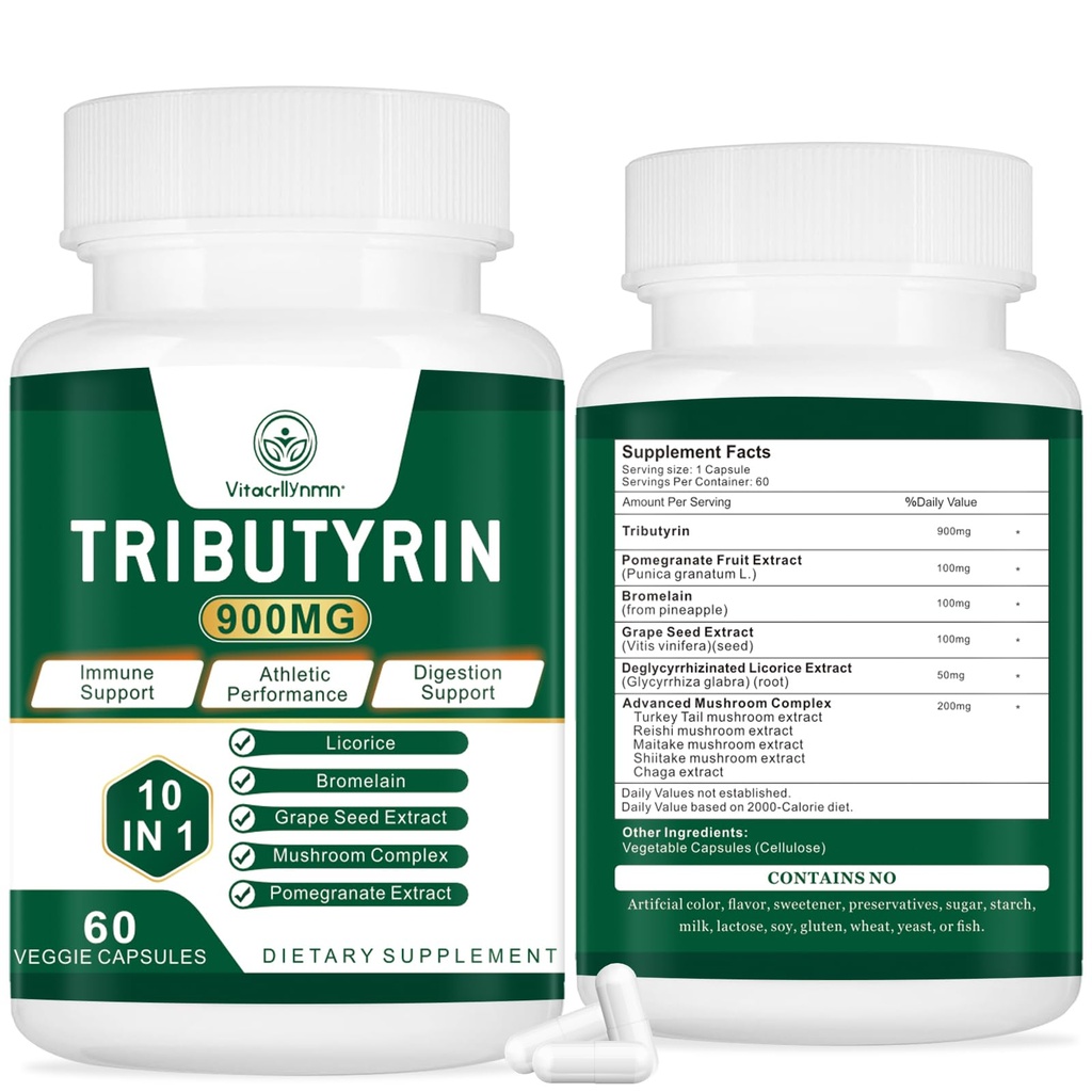 Tributyrin Supplement - Butyrate Precursor for Gut Barrier Support, Leaky Gut Support, Digestion 60 Count