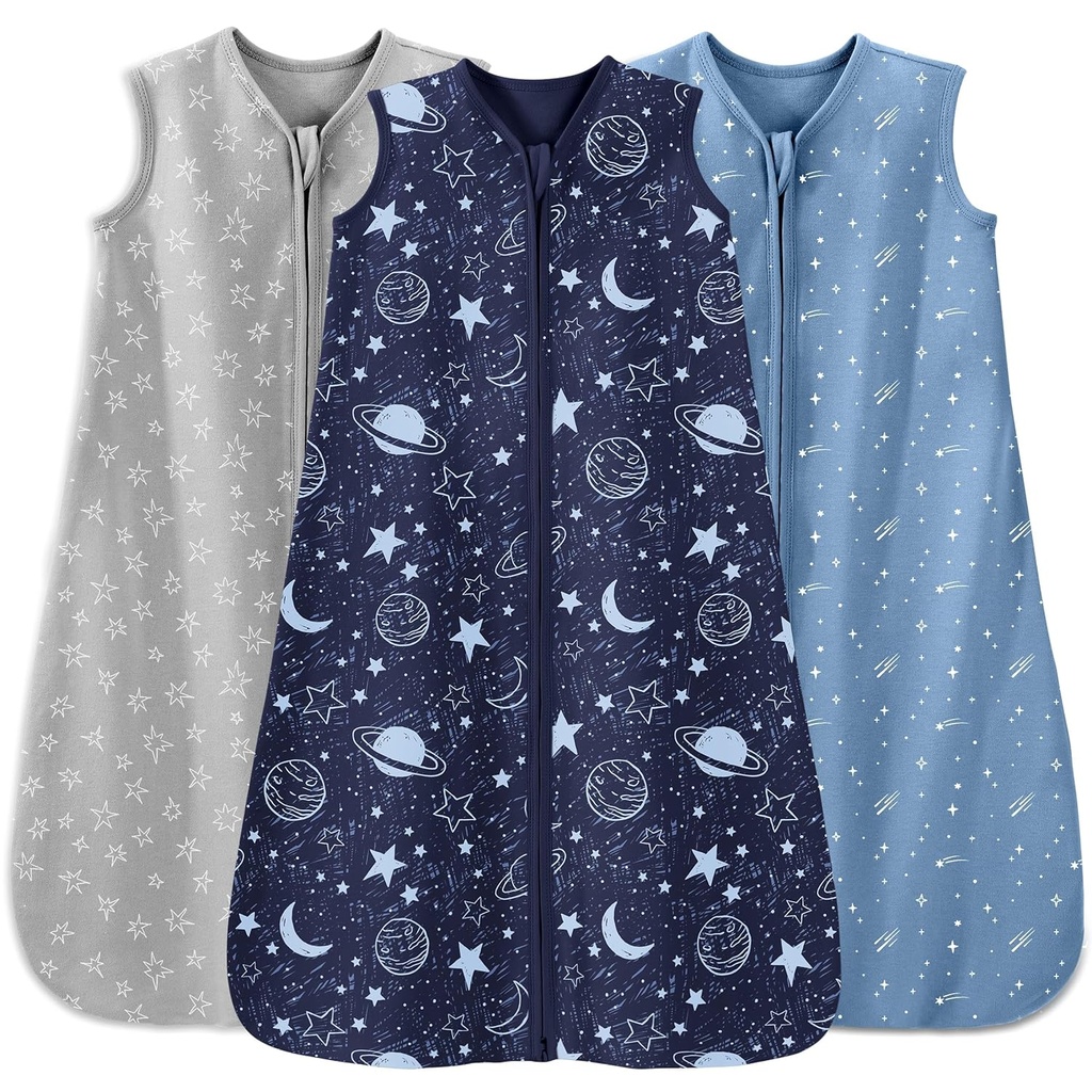 Ngủ trẻ em 12-18 tháng 3 gói Cotton Lightweight 0.5 toG với túi ngủ trẻ em 2-Way Zipper cho Infant Toddler Blue
