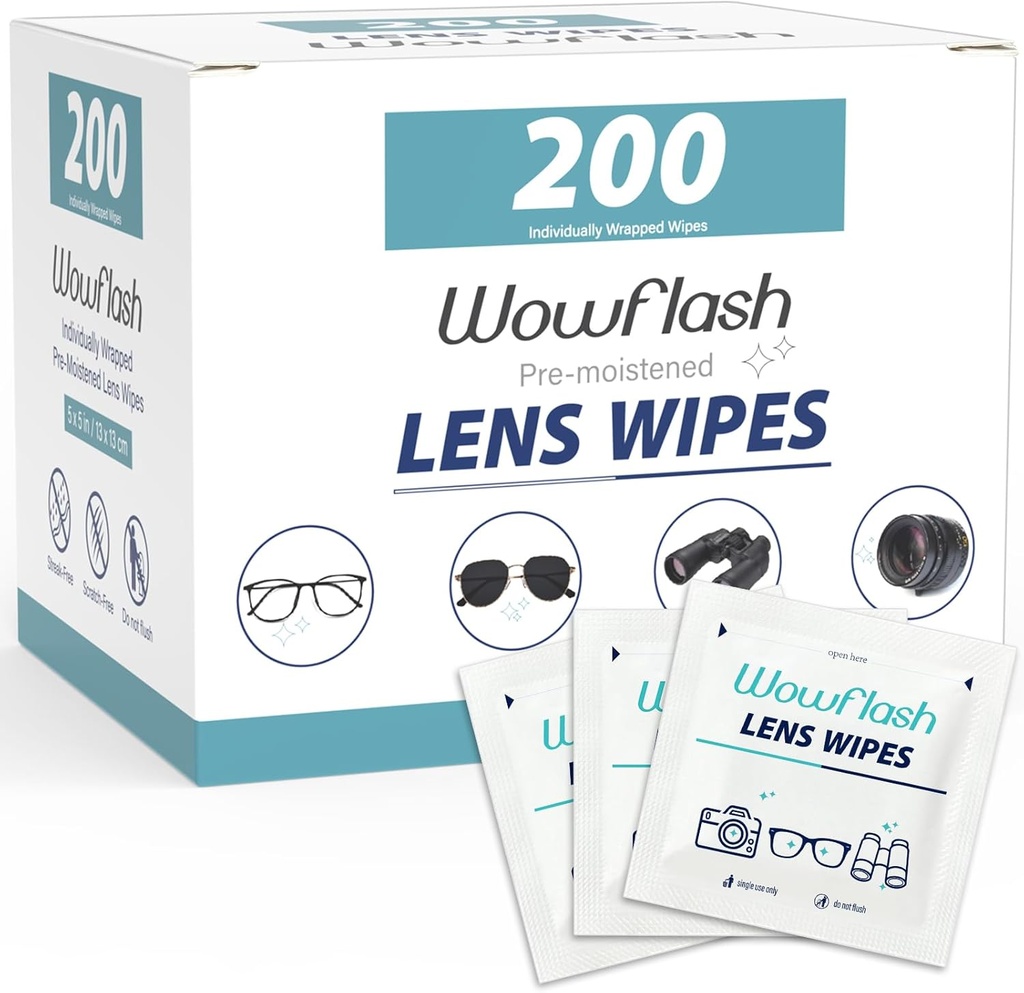 200 Count Lens Wipes für Brillen, Gläser Reinigungsmittel Wipes Pre-moistened Individuell Wrapped Sracth-Free Streak-Free Augenbrillen Cleaner Wipes für Sonnenbrille, Kameralinsen, Brillen