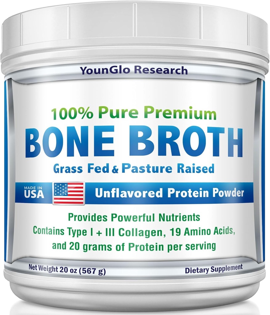 Bone Broth Beef Protein Powder - 1.25 lb / 20 oz, Unflavored - Made in USA - High Collagen & Gelatin from Grass Fed Bovine - Nutritious Marrow Benefits - Soups, Paleo & Keto Dietas