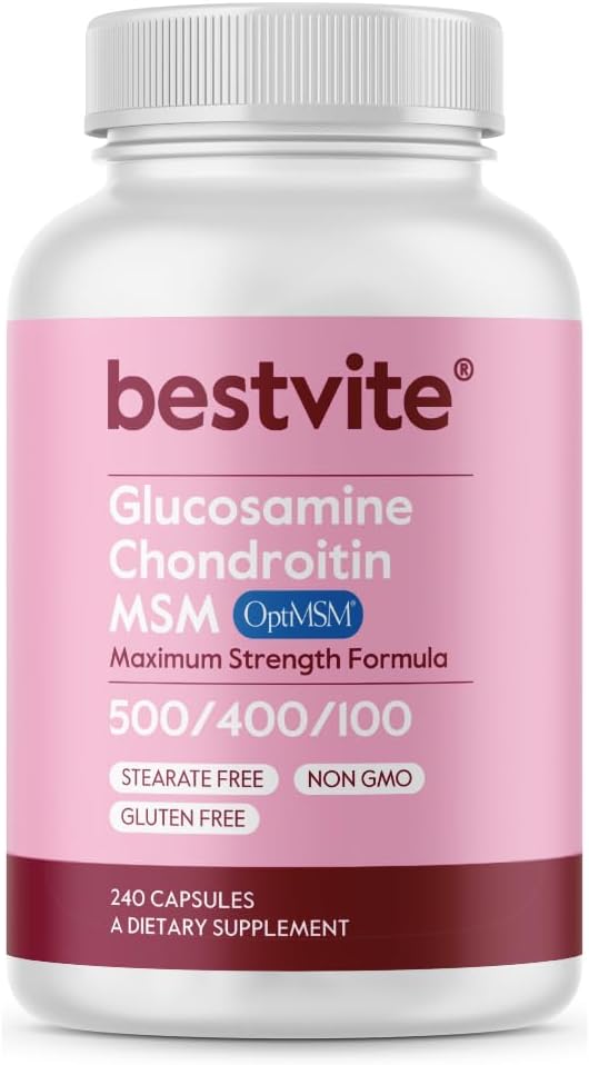 BestVITE Glucosamine Chondroitin MSM 500 / 400/100 Patented OptiMSM ilə (240 Kapsül) - Anonim Support üçün maksimum Strength Formula - Gluten Pulsuz - GMO