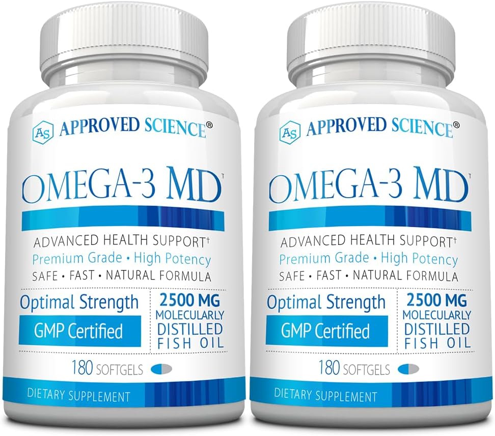 Omega- 3MD - Fish Oil EPA & DHA - Forbedre kognitiv sundhed - 2 flasker - 6 måneders forsyning