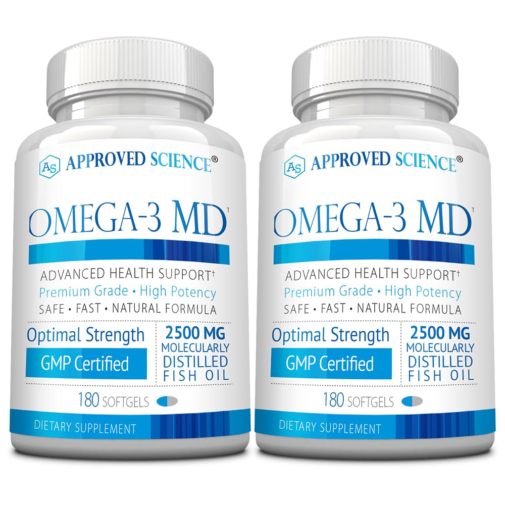 Omega-3 MD - EPA & DHA Supplement - 2500mg Omega 3 Fish Oil for Heart Health, Brain Support, Joint Comfort, & Overall Wellness - 2 Bottles - 6 Month Supply