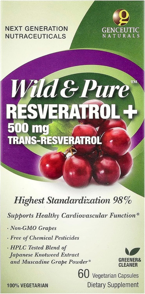Genceutic Naturals Wild & Pure Resveratrol Capsules végétariennes, 60-Count