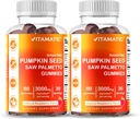 Vitamatic 2 Packs Sugar Free Pumpkin Seed Gummies- 3000 mg egyenértékű Per Serving (20: 1 és 10: 1 kivonat 200 mg) - Készült Saw Palmetto - Természetes málna Flavor - 60 gróf