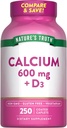 Naturens Sanning Kalcium 600mg med vitamin D3 | 250 Caplets | Kalciumkarbonat | Vegetarisk, icke-GMO & Gluten fri tillägg