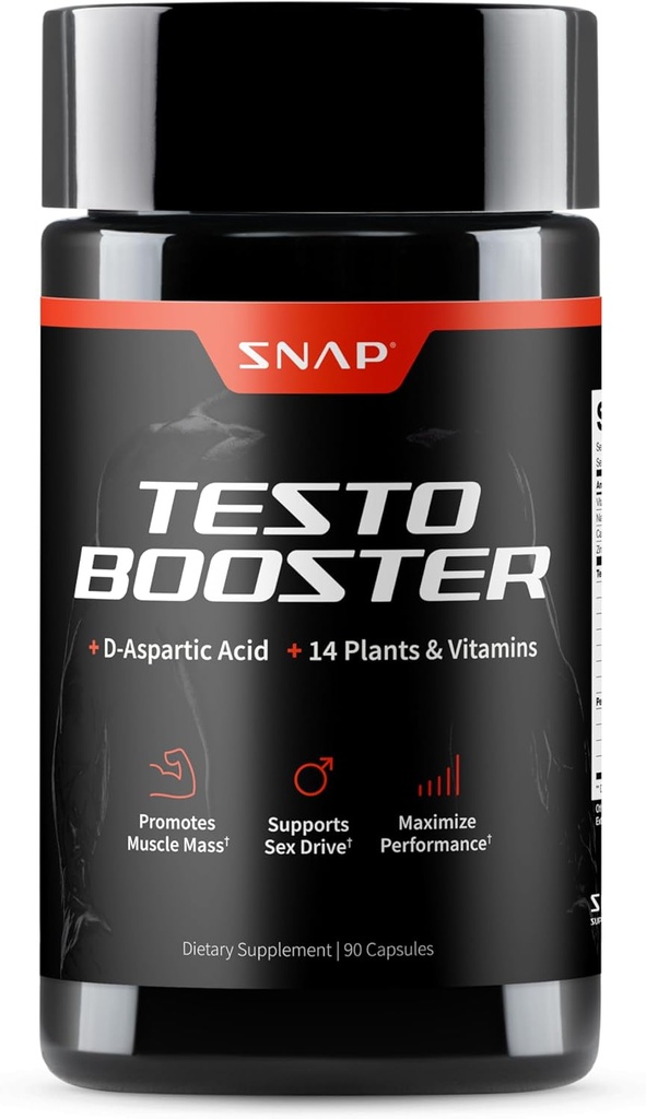 Snap dodatki Testosteron Booster za moške - spodbuja rast mišic, Booster za moške, izboljšanje naravne energije, Stamina in moč, 90 Kapsule (30 strežnice, 1 mesec dobave)
