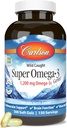 Carlson - Super Omega-3 Gems, 1200 mg ácidos graxos omega-3 con EPA e DHA, Suplemento de aceite de peixe Noruega capturado salvaxe, cápsulas substantivamente fontedas 300 Softgels