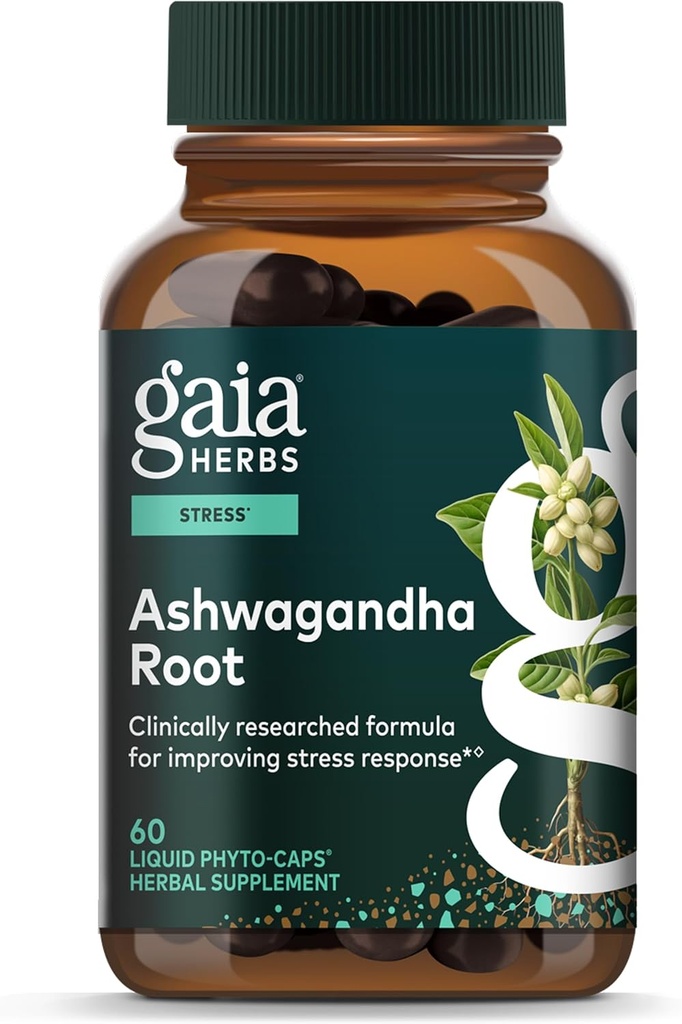 Gaia Herbs Ashwagandha Root - Stress Relief & Sleep Support Supplement - Unterstützt Balanced Energy Levels & Positive Outlook* - 60 Vegan Liquid Phyto Capsules (30-Day Supply)