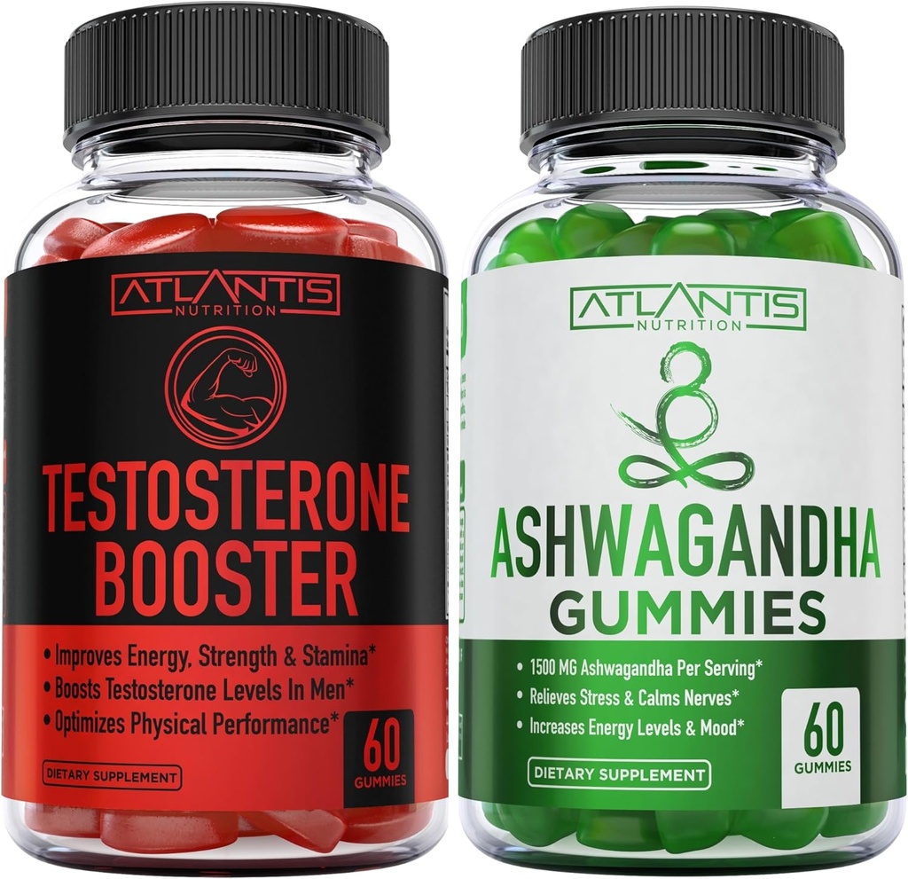 Atlantis Nutrition Testosteroni Booster 2-pakkaus (120 Gummia) + Ashwagandha 60 Gummia