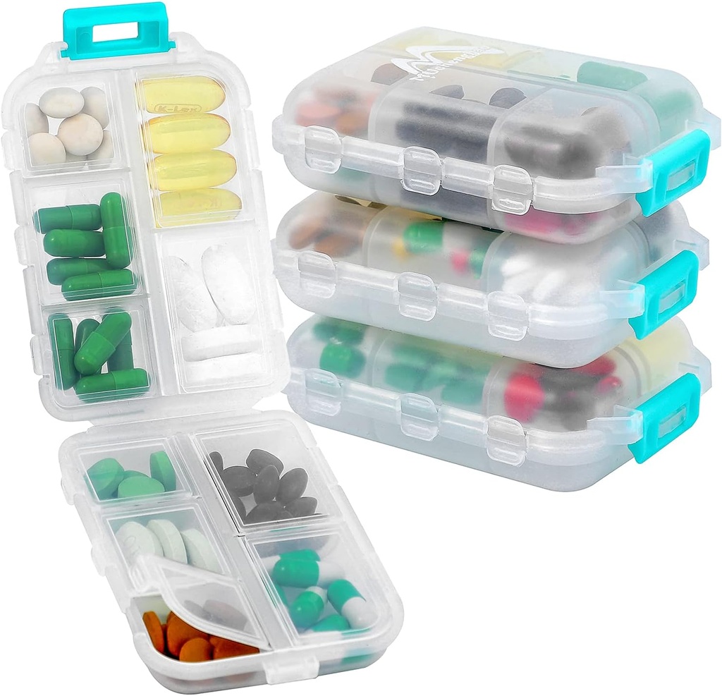4PS Travel Pill Pořadatel s 164 štítky Slice CLAS10 Kompartments Travel Pill Box Přenosný skládací malý Pill Pouzdro Denní Pill Kontejner použitý pro Nošení Storage Medicine Organizátor M MUchengbao (White)