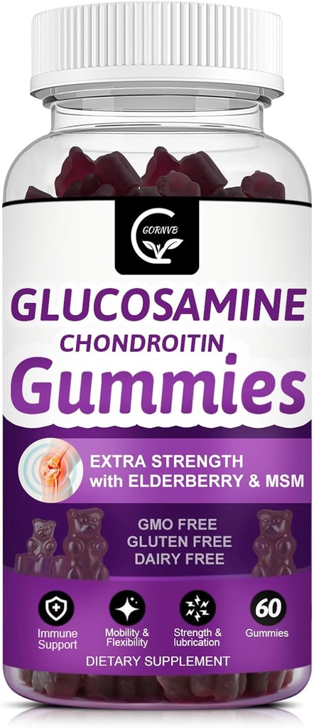 MSM & Yaşlıberry ilə Glucosamin Chondroitin Gummies - Ekstra Güc Mobility və Flexability Support, Qadınlar və Kişilər üçün Antioksid Immune