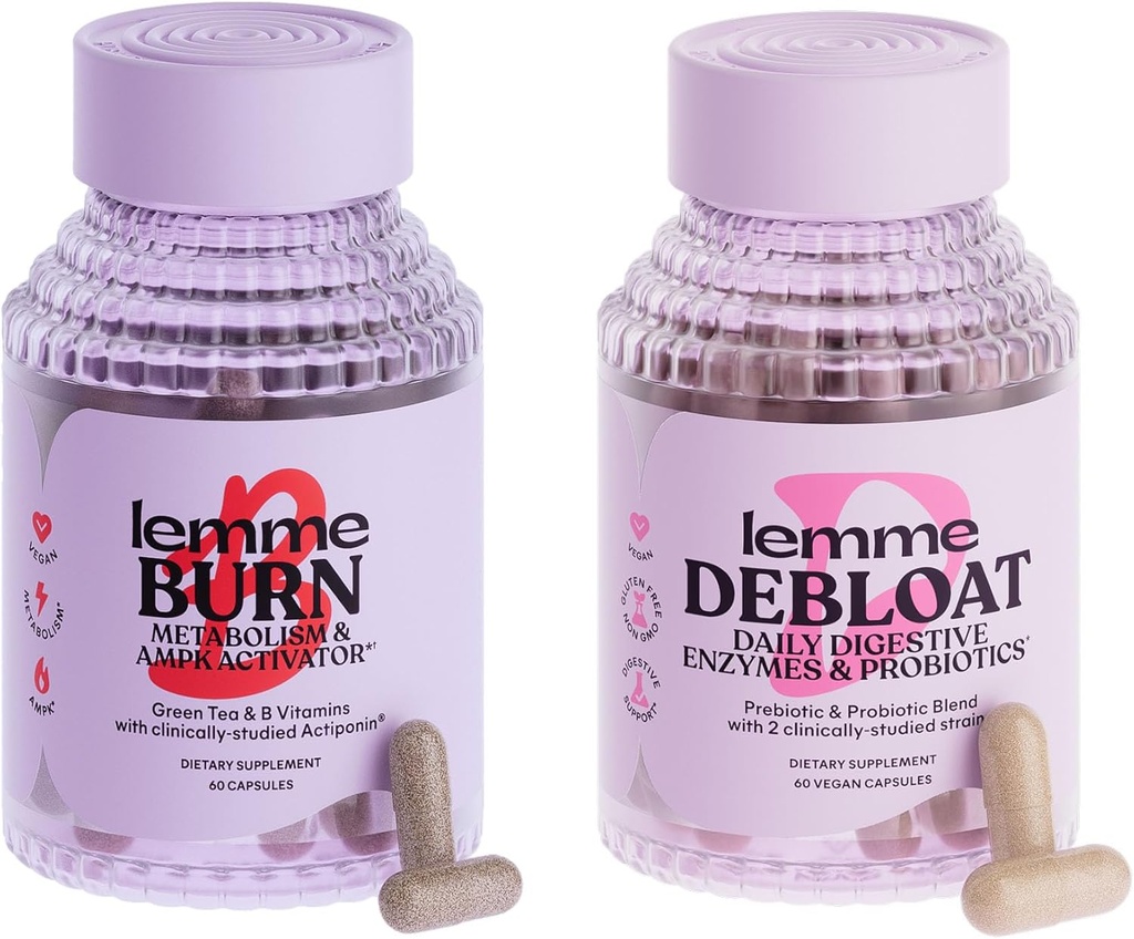 Lemme Burn & Debloat Capsule Bundle - Metabolismus & Fat Burning + Debloat Kapseln für Bloating & Gas Relief, Probiotics & Prebiotics - Glutenfrei, Non-GMO - 60 Ct.