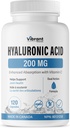 Hyaluronic Acid Supplement 200mg - 120 Capsules, with Vitamin C 100mg, Joint & Skin Health, Non-GMO Fermentation, Gluten Free, Third Party Tested, Bioavailable Formula