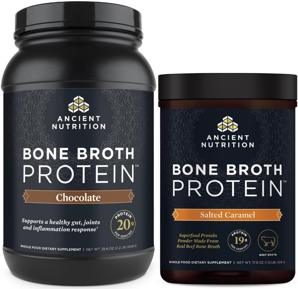 Nutrition Bone Broth Protein Kuno Powder, Chocolate, 40 Hamba + Beef Bone Broth Powder, Salted Caramel, 20 Hamba