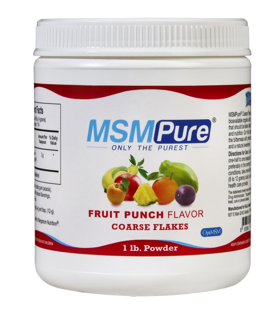 KALA HEALTH MSMPure Fruit Punch Flavored MSM Powder Coarse Flakes, 1 lb | OptiMSM Powder Supplement, US-Sourced MSM, Organic Sulfur, Vegan, Joint Comfort & Mobility, Skin Appearance, Hair & Nails