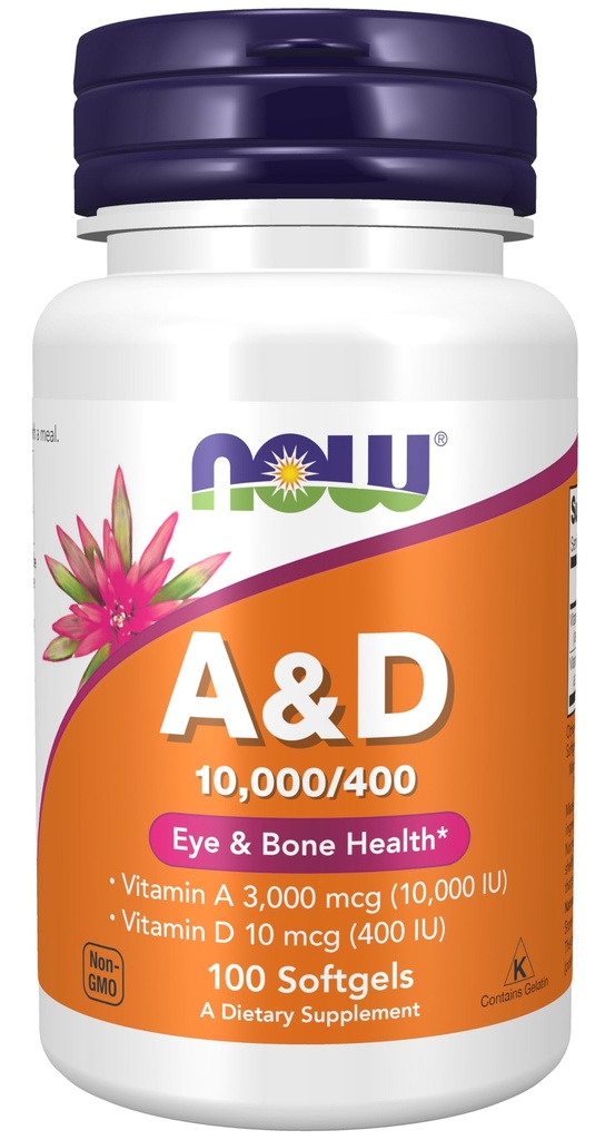 NOW Supplements, Vitamin A & D 10,000/400 IU, Eye Health*, Essential Nutrition, 100 Softgels