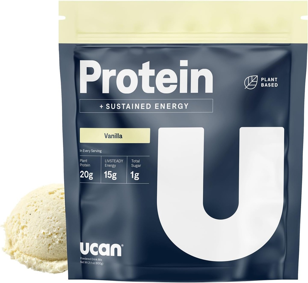 UCAN Energy + Plant Protein Powder - Vegan Plant Based Protein 20g Pea Protein with Amino Acids EAAs & BCCAs - Keto Proteïne Powder - No Added Sugar, Gluten-Free - Vanille - 12 Servings