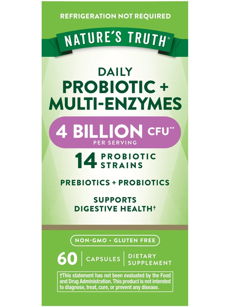 Nature's Truth Probiotics with Enzymes | 60 Capsules | for Men and Women | Non-GMO & Gluten Free Digestive Health Supplement