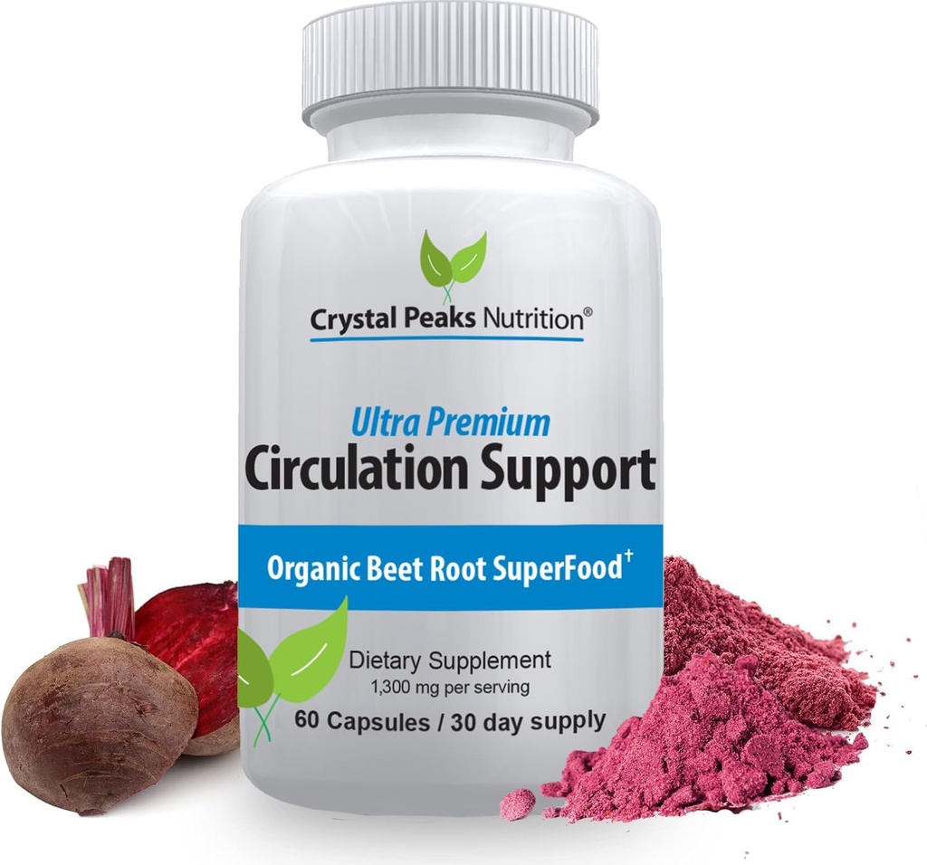 Pure Organic Beet Root Powder Extract - Blood Circulation, Насърчаване на Артерии и Вени, Увеличаване на производството на азотен оксид. 1300mg, 60 Veggie капсули