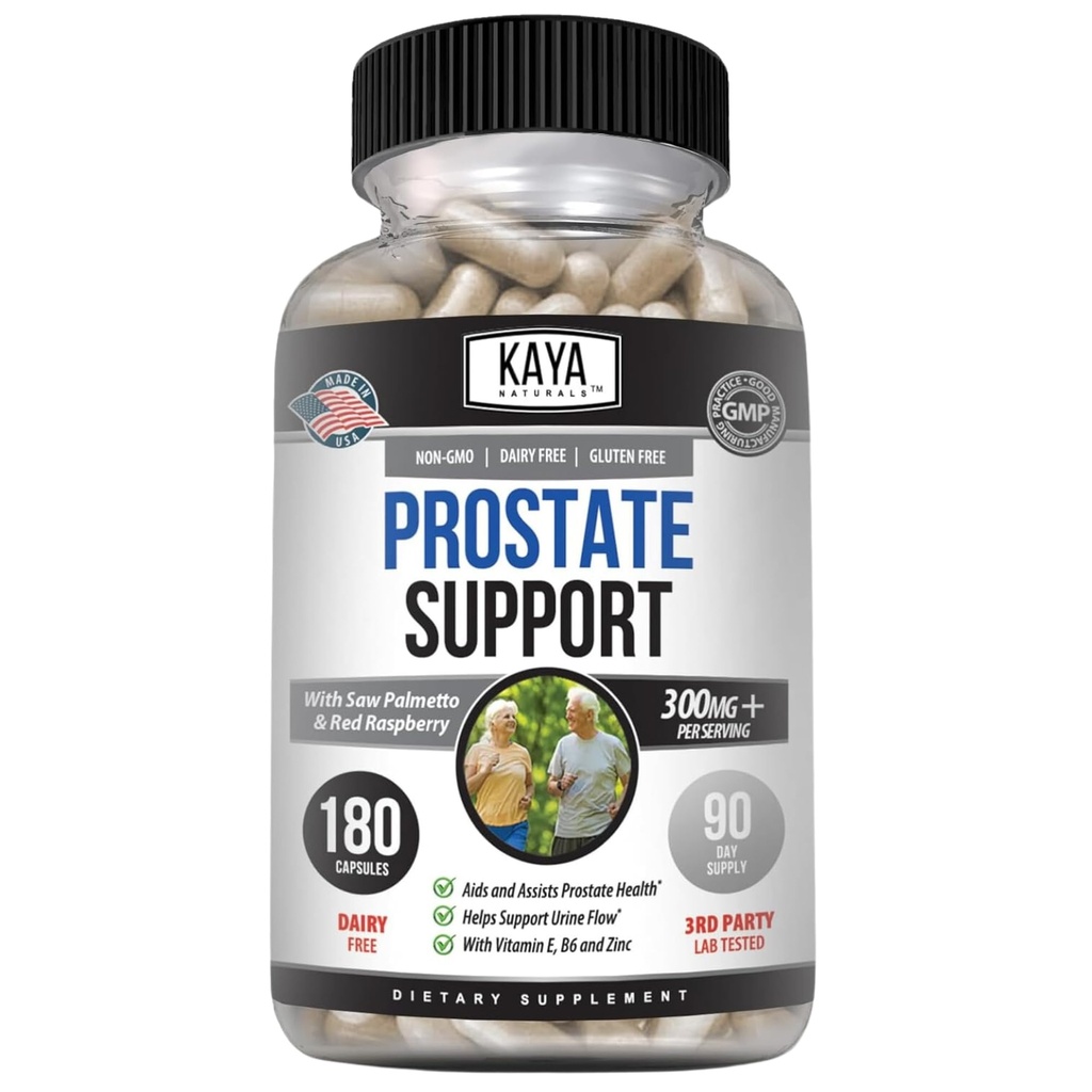 Kaya Naturals Prostate Support | Potent DHT Blocker for Hair Growth, Promote Sleep, Beta Blocker to Reduce Frequent Urination, Support Bladder Emptying & Stamina Supplement (180 Capsules)