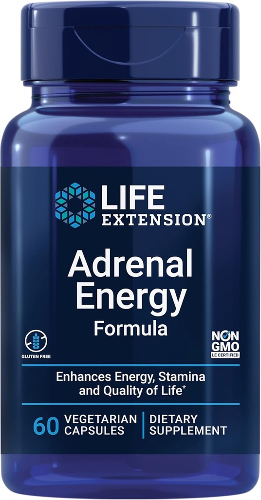 Life Extension Adrenal Energy Formula, Stresin Etkilerine engel olmak, kutsal Basil, kordonyceps, bacopa ve ashwagandha, Gluten Free, Non-GMO, Vegetarian, 60 Capsules