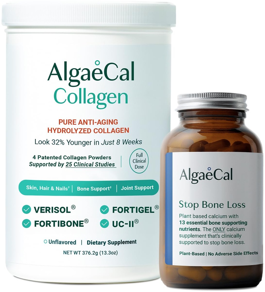 ALGAECAL Calcium & Collagen Bundle – Hydrolyzed Collagen Complete with Clinically-Supported Verisol, Fortibone & Fortigel, Plus 13 Bone Supporting Minerals and Vitamin D3 for Bone Health & Anti-Aging