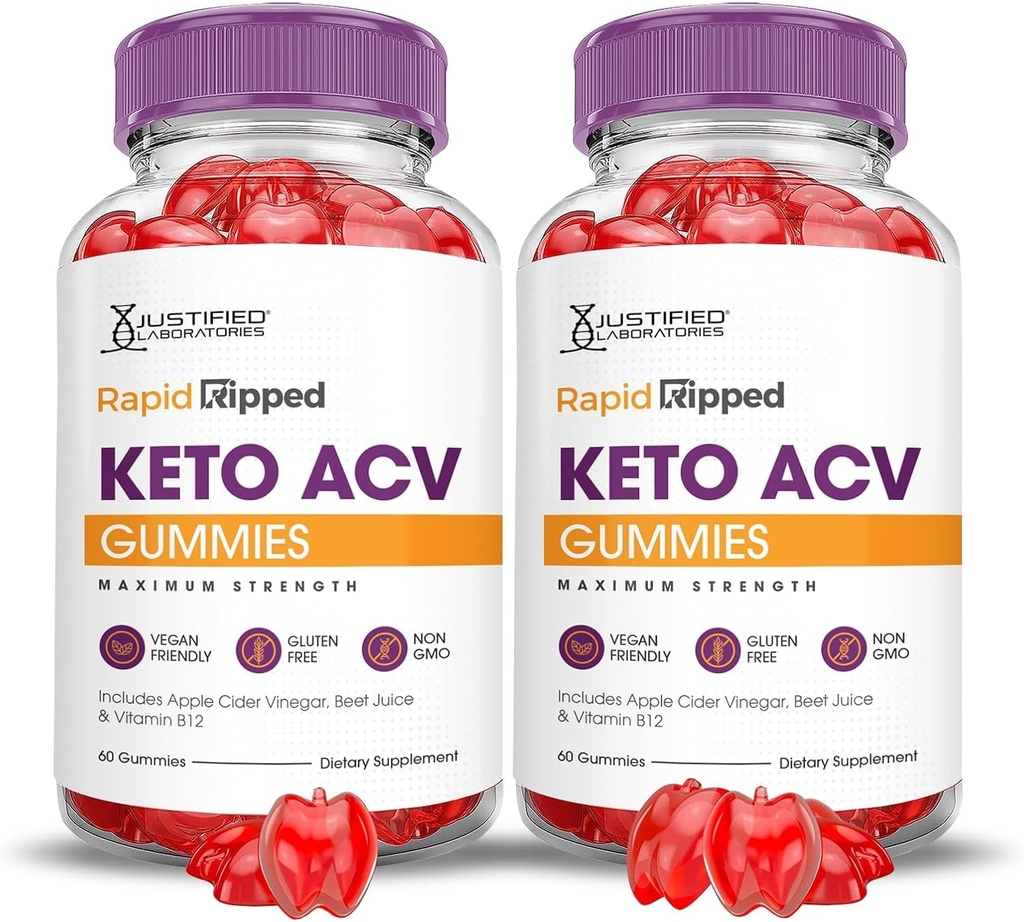 Justified Laboratories (2 Pack Rapid Ripped Keto ACV Gummies מתקדם פורמולה 1000MG Rapidrupted עם אבקת מיץ Pomegranate B12 Not GMO 120 חניכיים