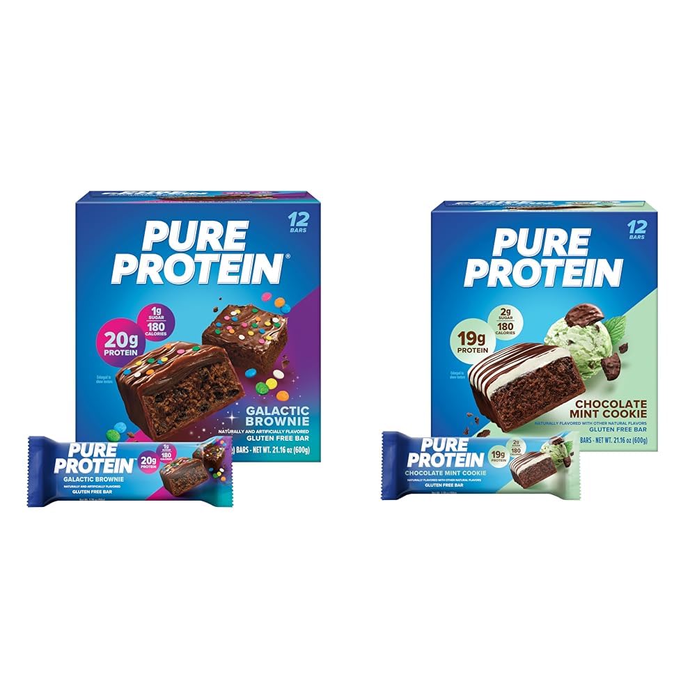 Murni Protein 12 Count Galactic Brownie & Chocolate Cookie Protein Bars Bundle 124; 20g & 19g High Protein 14; Gluten Free 124; Pre & Post Workout 124; Low Sugar
