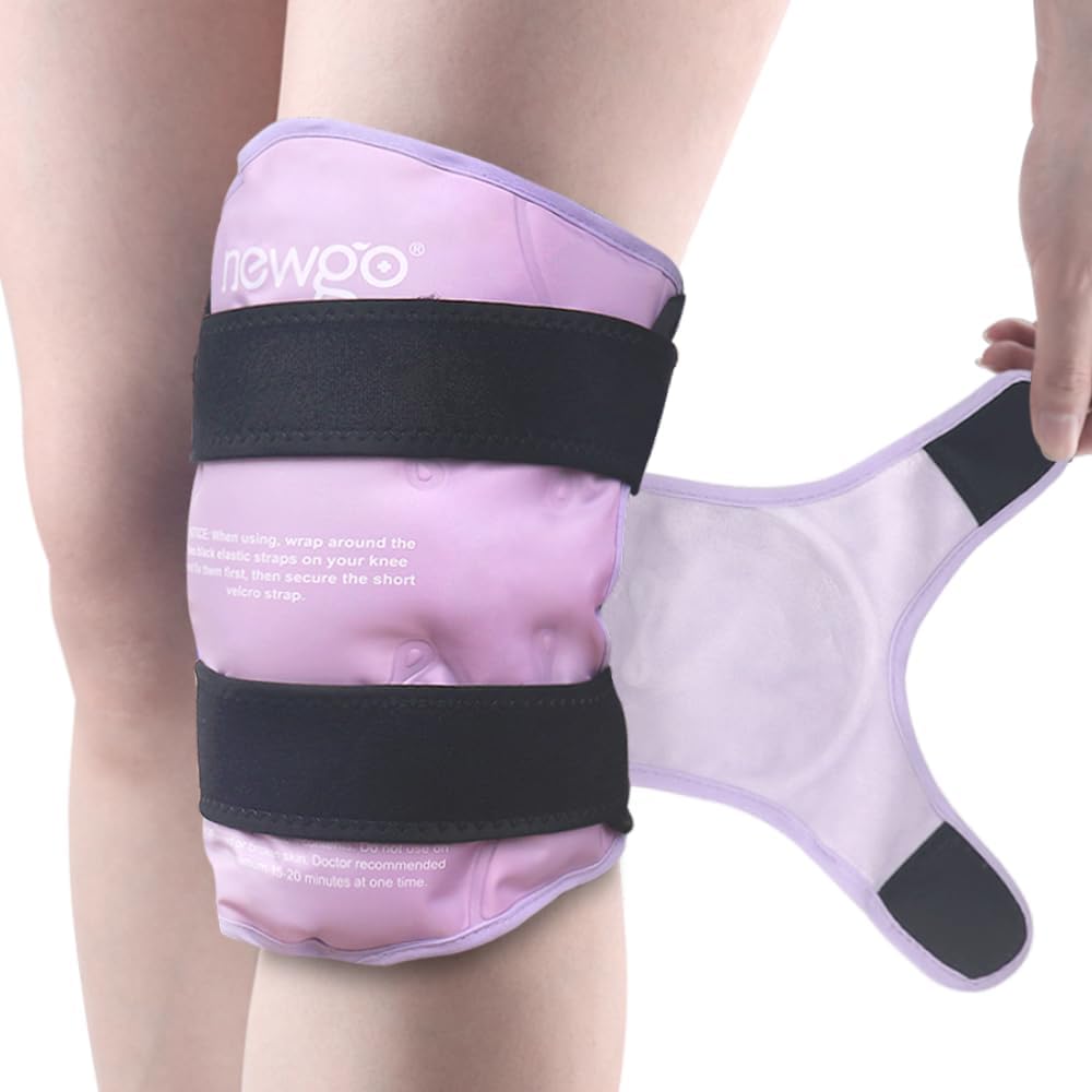 NEWGO Ice Pack for Knee Replacement Surgery, Reusable Gel Cold Pack Wrap Around Entire Knee Ice Pack Wrap for Injuries, Meniscus Tear, ACL, Swelling - Purple