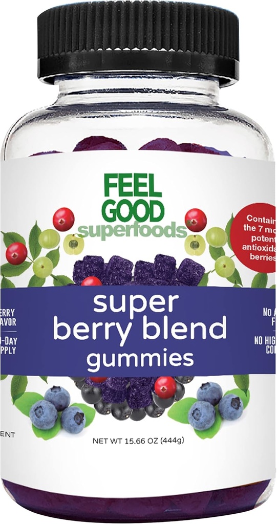 להרגיש טוב Superfoods Super Berry Multivitamin תוספי מזון, Acai, Amla, Lingonberry, Maqui, Bilberry, Aronia ברי מסטיקמיs, ברי פלפור, טבעוני, non-GMO, 60 Count Count