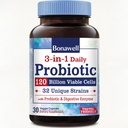 Bonawell Probiotics 120 Billion CFU 32 Strains with Prebiotics, Digestive Enzymes, 3-in-1 Daily Probiotic, Shelf-Stable, Delayed-Release, 30 Veggie Caps