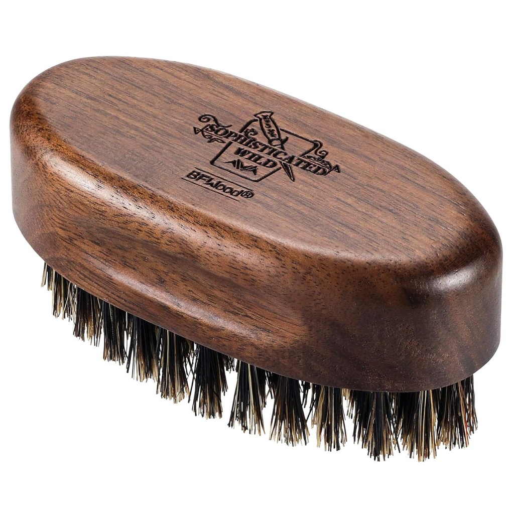 BFWood Kiçik Travel Beard Fırça - Black Walnut Wood ilə Natural Boar Bristles
