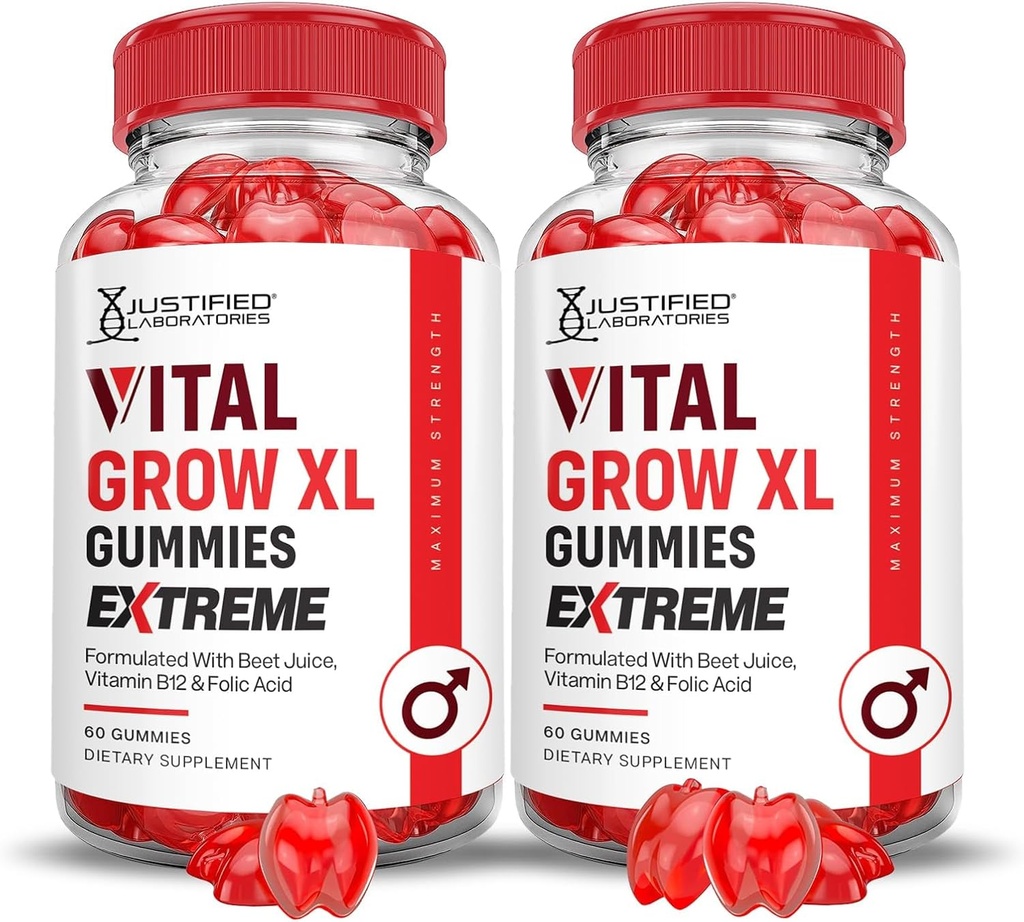 Justified Laboratories (2 팩 Vital은 XL Extreme 2000MG 성능 Gummies 고급 공식을 ACV Pomegranate Beet 주스 분말 B12 Vegan 비 GMO 120 거미로 성장