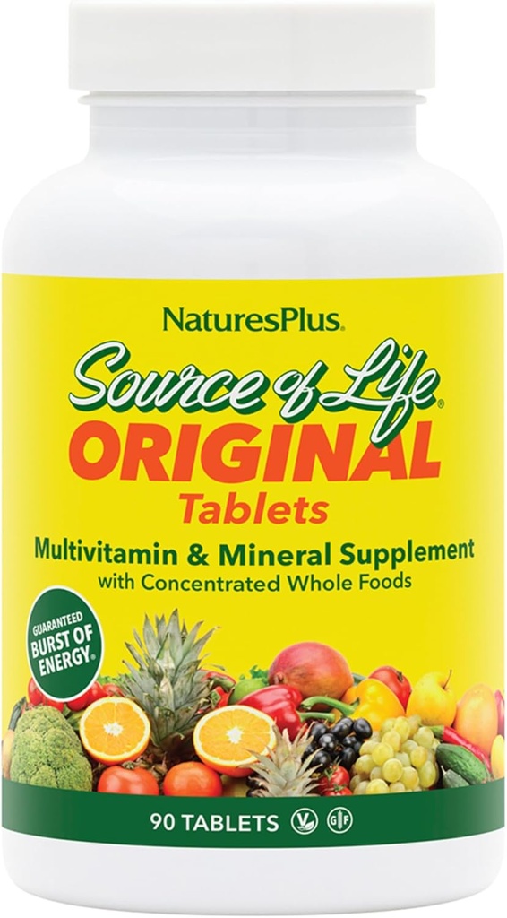 NaturesPlus Fonte de Vida - 90 Tablets, Paquete de 2 - Multivitamínico & Suplemento mineral - soporta enerxía natural e benestar global - Gluten gratis, Vegetariano - 60 Servizos totais