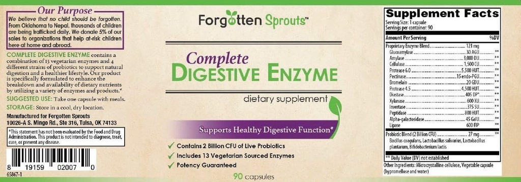 Enzyme amb 2 mil milions de Probiotics - No-GMO - 13 Vegetarian Enzymes - 90 Capsules - Dietary suplementaris per Sprout