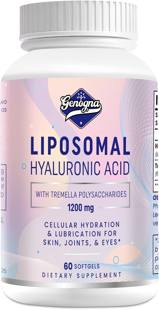 Azido hialuronikoaren gehigarri Liposomalak 1000mg-High Bioavailable Dieta Hyaluronic Acid kapsulak Tremella Polysaccharides-ekin, Indarraren Hidratazioa,Joint Lubrication,1Pack