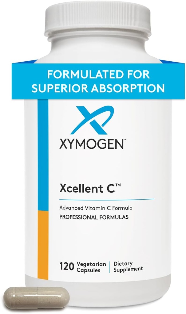 XYMOGEN Xcellent C - Supliment de vitamina C în doză mare cu bioPerină pentru absorbţie îmbunătăţită - Buffed pentru a minimiza upset GI - Suport imun + Supliment antioxidante (120 capsule)