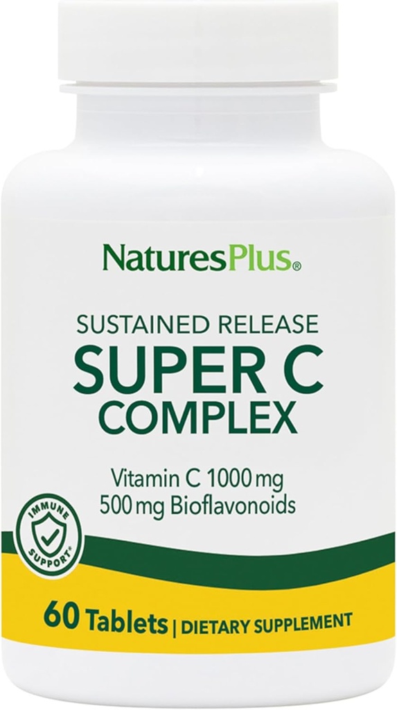 NaturesPlus Super C Комплекс, Містить випуск - 60 таблеток - 1000mg Вітамін С + 500mg Біофлавоноїди - Вегетаріанська, клейковина Безкоштовна - 60 Сервінги