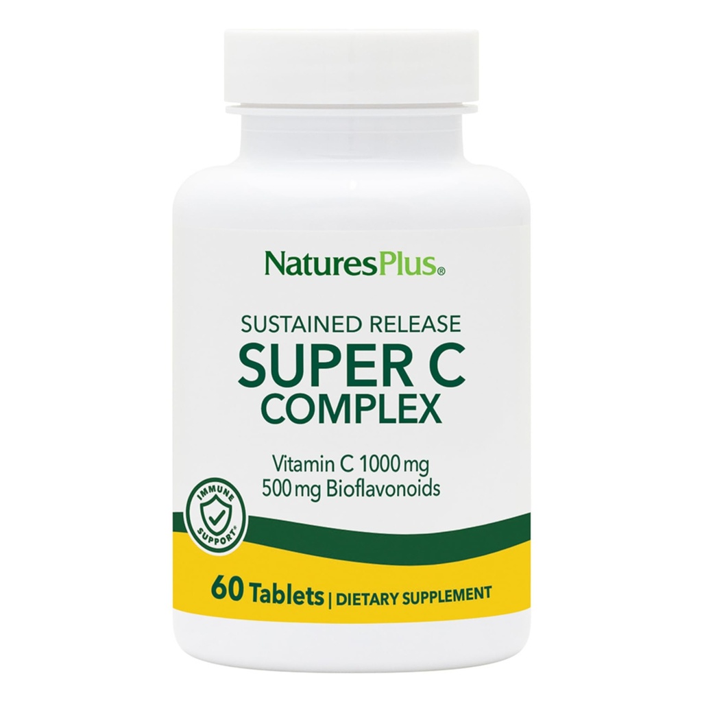 NaturesPlus Super C Complex, Sustained Release - 60 Tablets - 1000mg Vitamin C + 500mg Bioflavonoids - Vegetarian, Gluten Free - 60 Servings